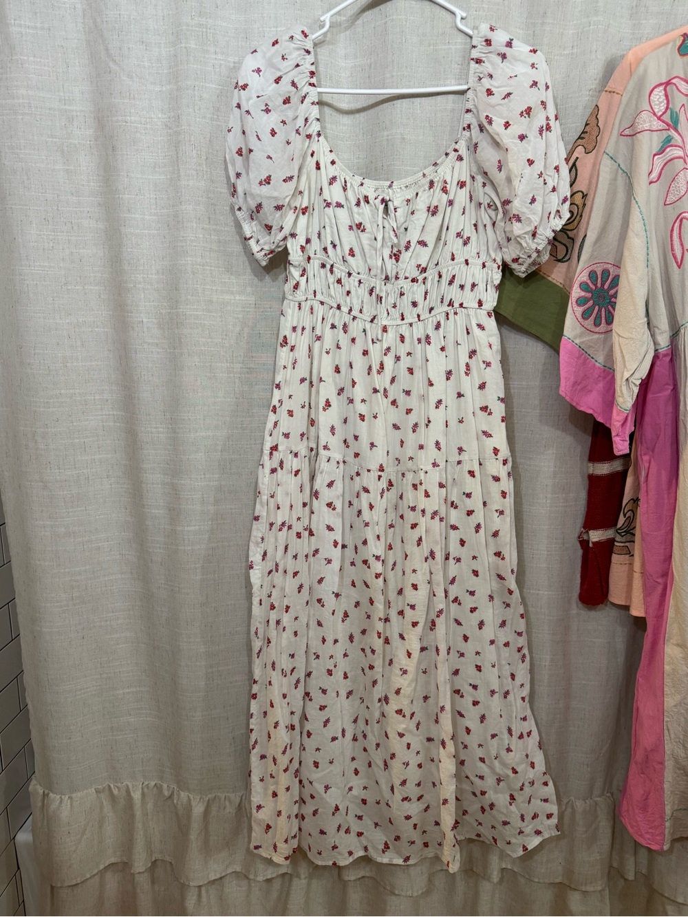 Girls Cream Floral Puff-Sleeve Maxi Dress